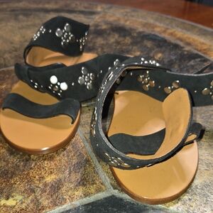 Frye Black Suede Sandals with Floral Accents